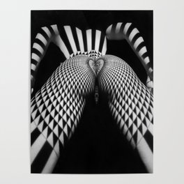 0364-JAL Nude Geometric Erotica Black & White Naked Woman Behind Below Bum Butt Ass Poster