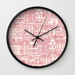 cafe buildings pink Wall Clock