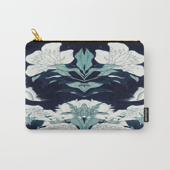JAPANESE FLOWERS Midnight Blue Teal Carry-All Pouch
