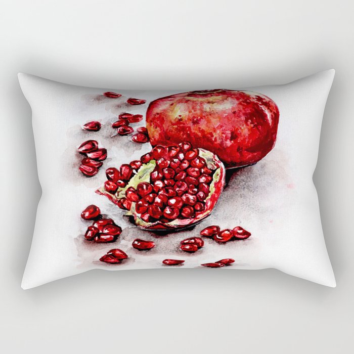 Red pomegranate watercolor art painting Rectangular Pillow