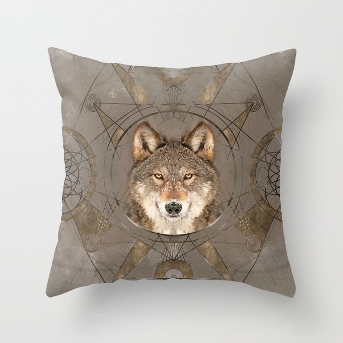 Wolf Sacred Geometry Digital Art Throw Pillow
