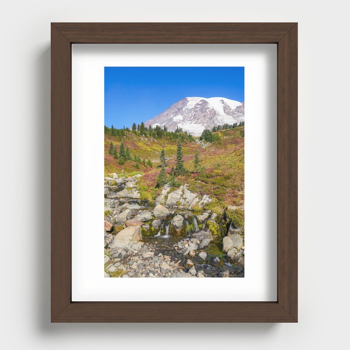 Fall and Waterfalls at Mount Rainier Recessed Framed Print