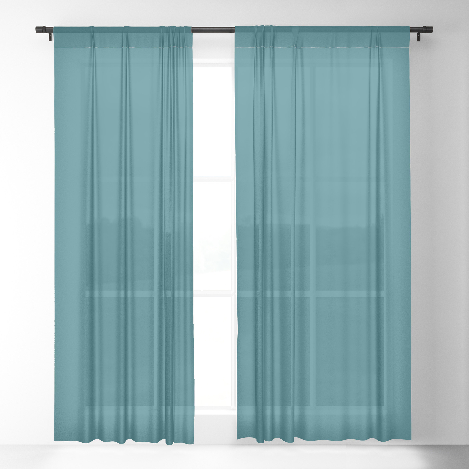 Clear Day Ocean Blue Solid Colour Palette Matte Sheer Curtain By