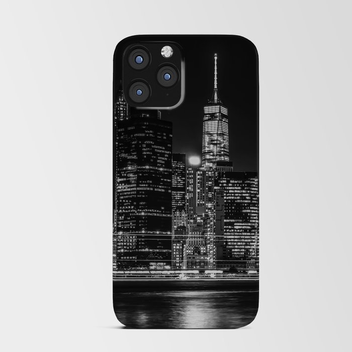 New York City Manhattan skyline at night black and white iPhone Card Case