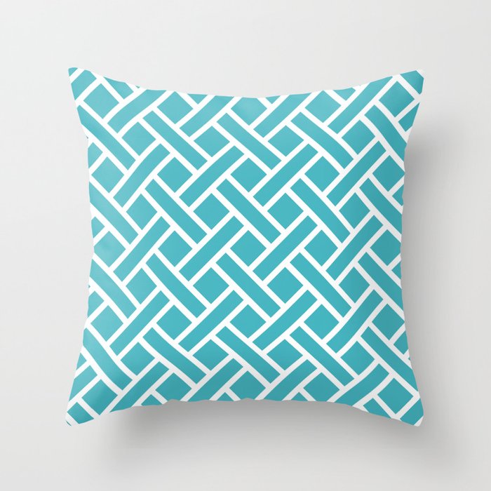 Geometric Trellis Weave Pattern Turquoise Throw Pillow