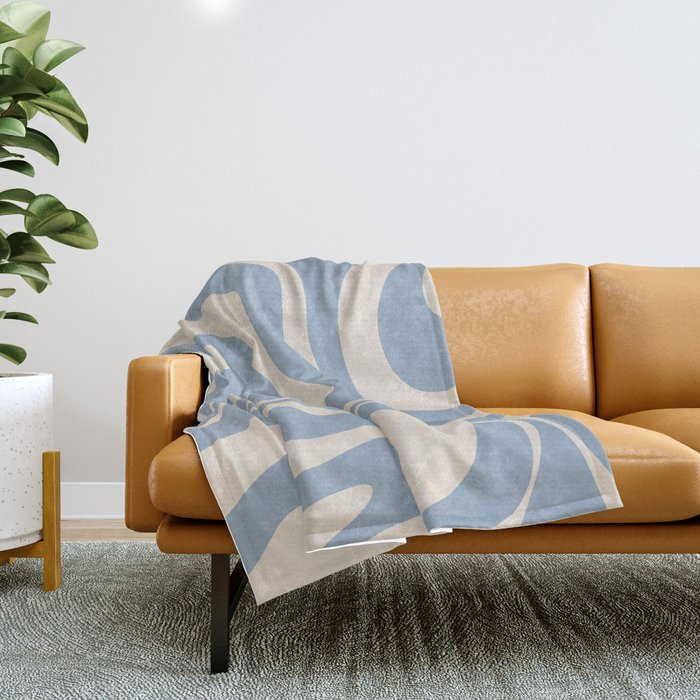 Modern Retro Liquid Swirl Abstract Pattern Square in Muted Light Blue and Cream Beige Throw Blanket