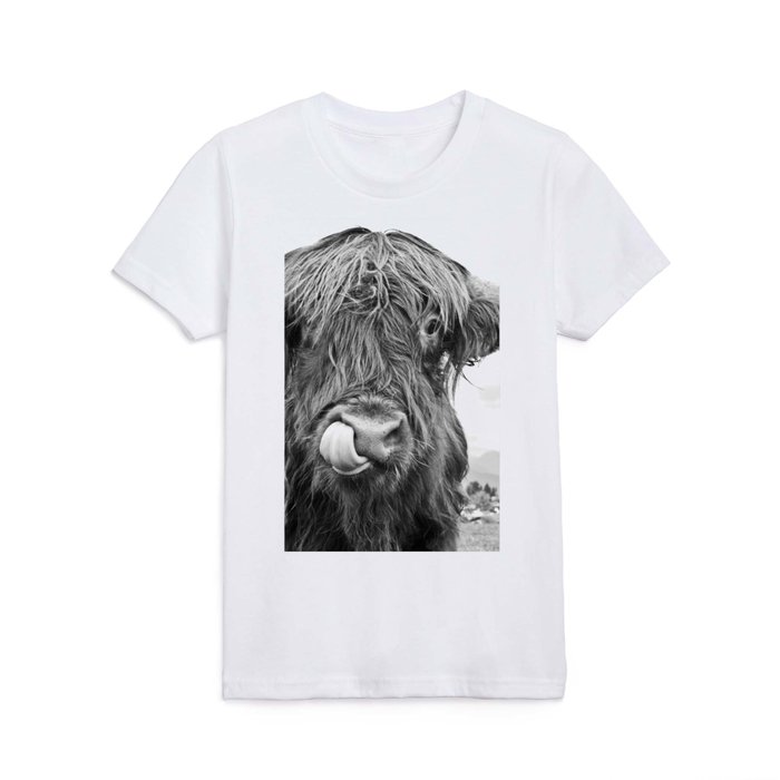 Cute Highland Cow Black & White #1 #wall #art #society6 Kids T Shirt