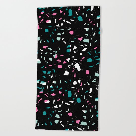 Terrazo black neon pattern trendy urban bklyn modern design paint splat pop art hipster gifts Beach Towel