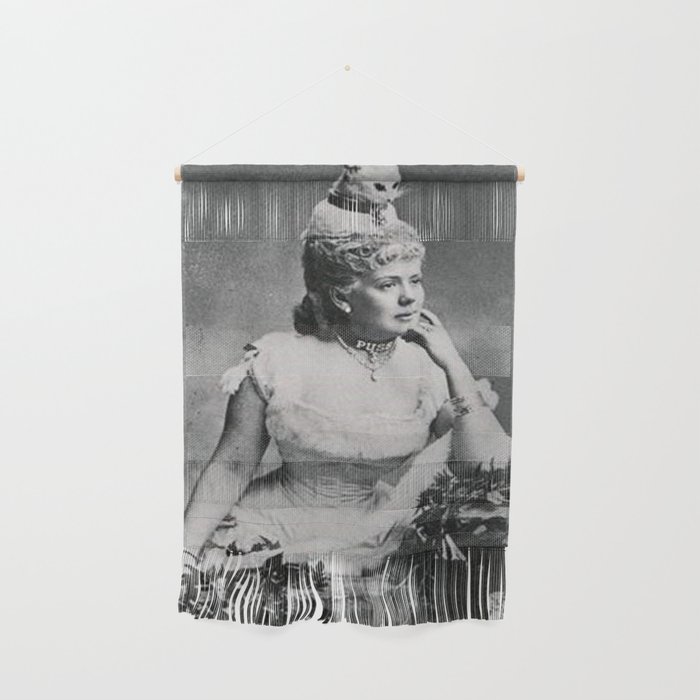 'Puss - The Woman with a Cat on her Head!' black and white humorous photograph Wall Hanging
