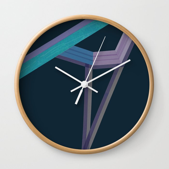 Flow No.1 (Midnight Sky) Mid century modern, minimal, collage art, blue, purple, turquoise Wall Clock