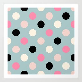 Geometric Orbital Spot Circles In Pink Black White & Green Art Print