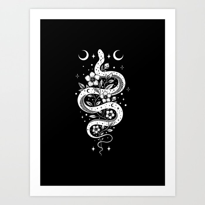 Serpent Spell-White Art Print