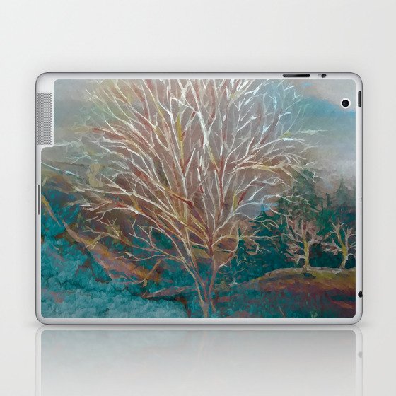 Winter leafles tree in the blue emerald forest Laptop & iPad Skin