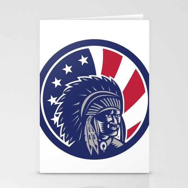 Native American Indian Chief USA Flag Icon Stationery Cards