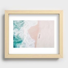 Aerial Beach Walk Print - Aerial Ocean - Pink Sand - Sea Travel photography Recessed Framed Print