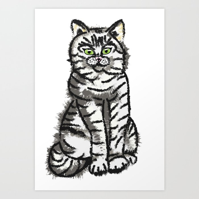 Expressive Sitting Cat Pose Illustration.  Art Print