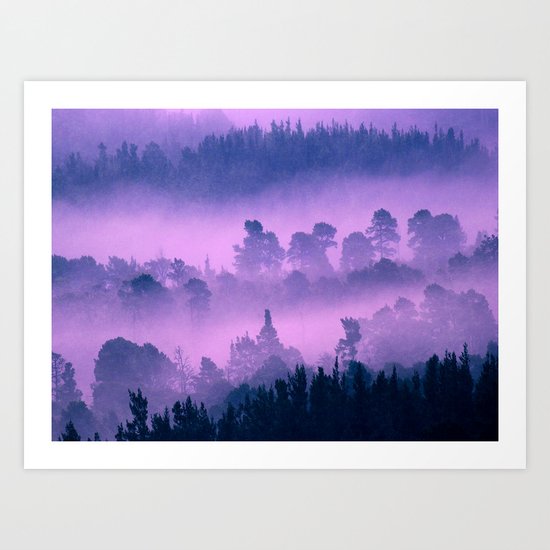 Blue forest in a pink fog Art Print