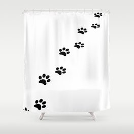 Black cat paw prints on white Shower Curtain