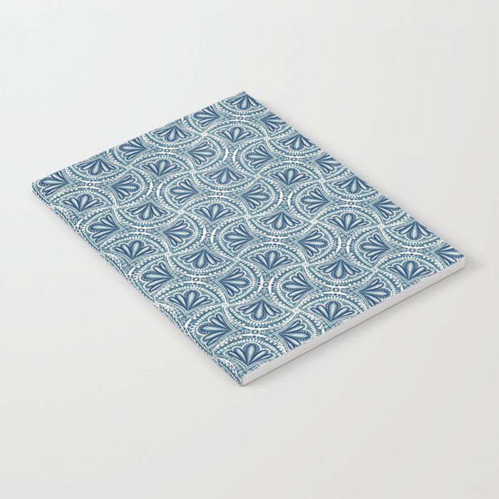 Textured Fan Tessellations in Navy Blue and White Notebook