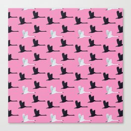 Flying Elegant Swan Pattern on Pink Background Canvas Print