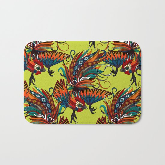 rooster ink chartreuse Bath Mat