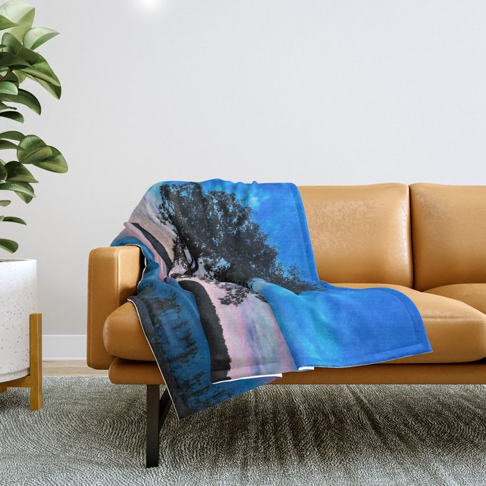 Tranquility - Tree Silhouette in Lake at Dusk in Oklahoma Throw Blanket