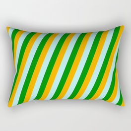 [ Thumbnail: Orange, Turquoise, and Green Colored Lined Pattern Rectangular Pillow ]
