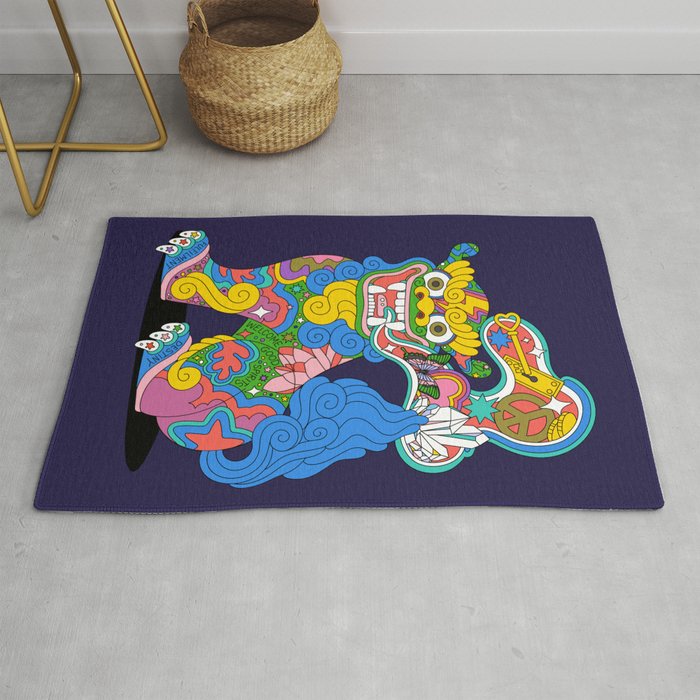 Okinawa Japan Bingata Shiisa Dog 2 of 2 - protection, good luck, asian american Rug