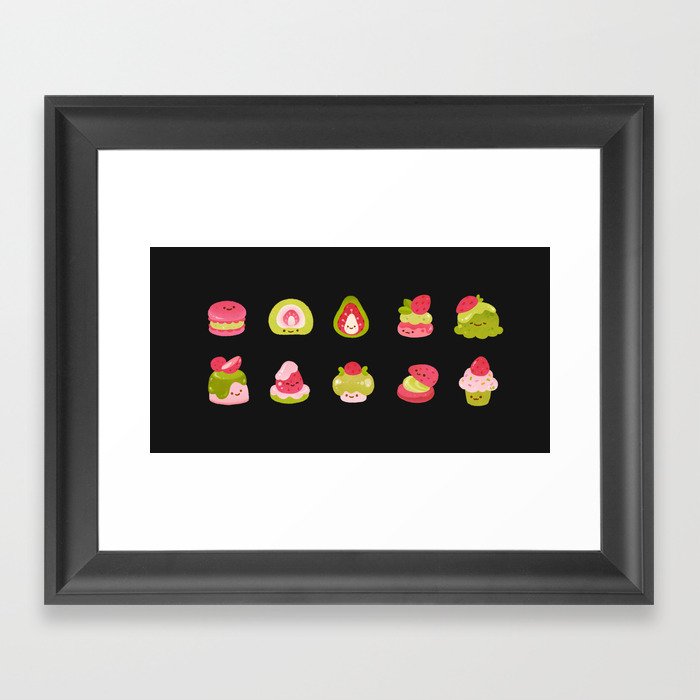 Strawberry Matcha - black Framed Art Print