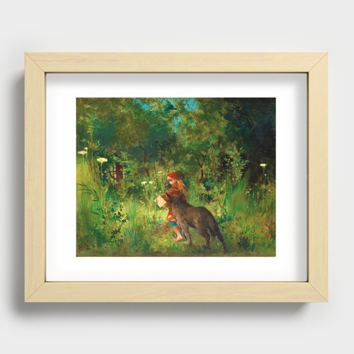 Little Red Riding Hood and the Wolf in the forest Recessed Framed Print