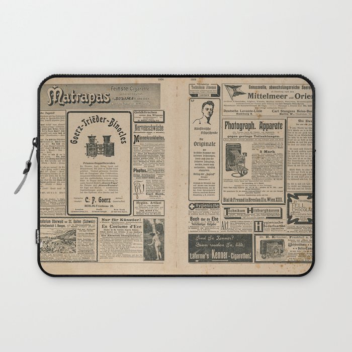 Newspaper page with retro advertisement. Vintage engraved illustration. German magazine from 1904 Laptop Sleeve