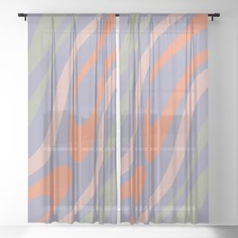 Wavy Loops Retro Abstract Pattern in Periwinkle, Orange, Celadon, and Blush Sheer Curtain