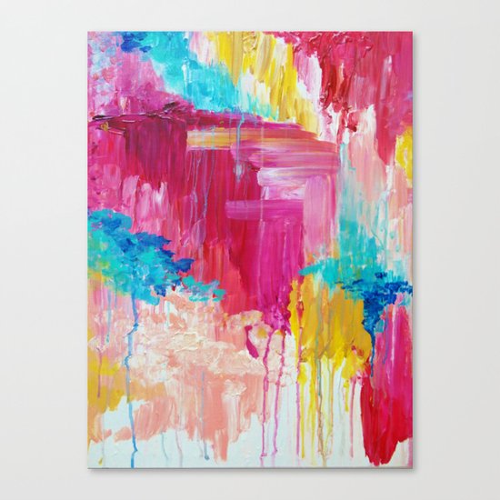 ELATED - Beautiful Bright Colorful Modern Abstract Painting Wild Rainbow Pastel Pink Color Canvas Print