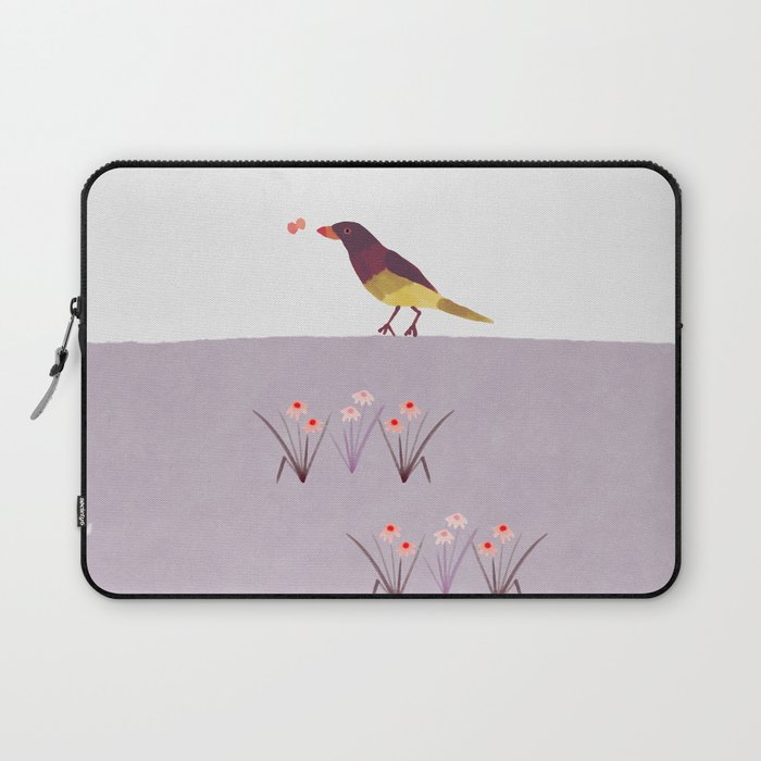 Bird with Butterfly on the Hill - Purple and Light Purple Laptop Sleeve