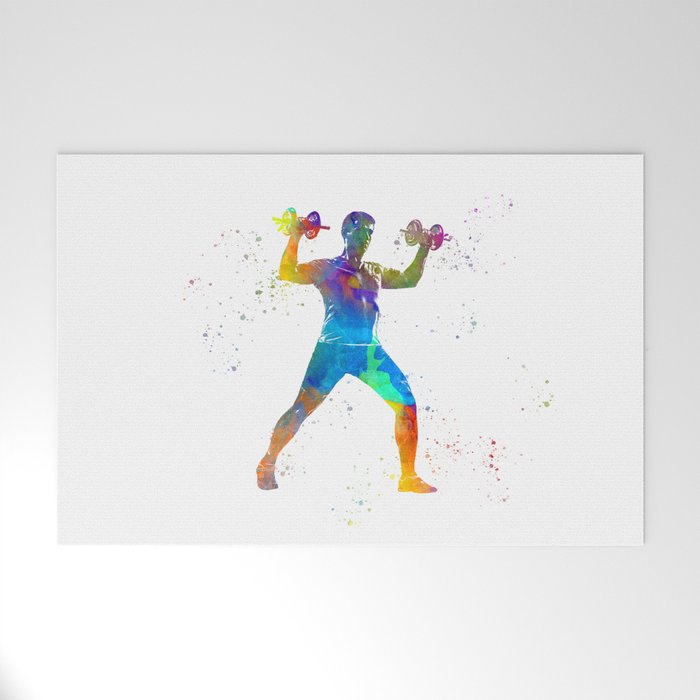 fitness bodybuilding in watercolor Welcome Mat