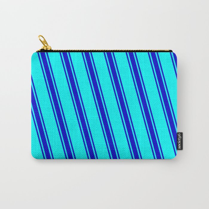 Cyan & Blue Colored Lined/Striped Pattern Carry-All Pouch