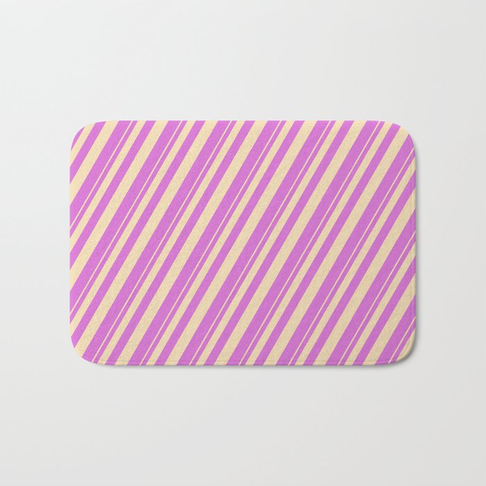 Tan & Orchid Colored Lined Pattern Bath Mat