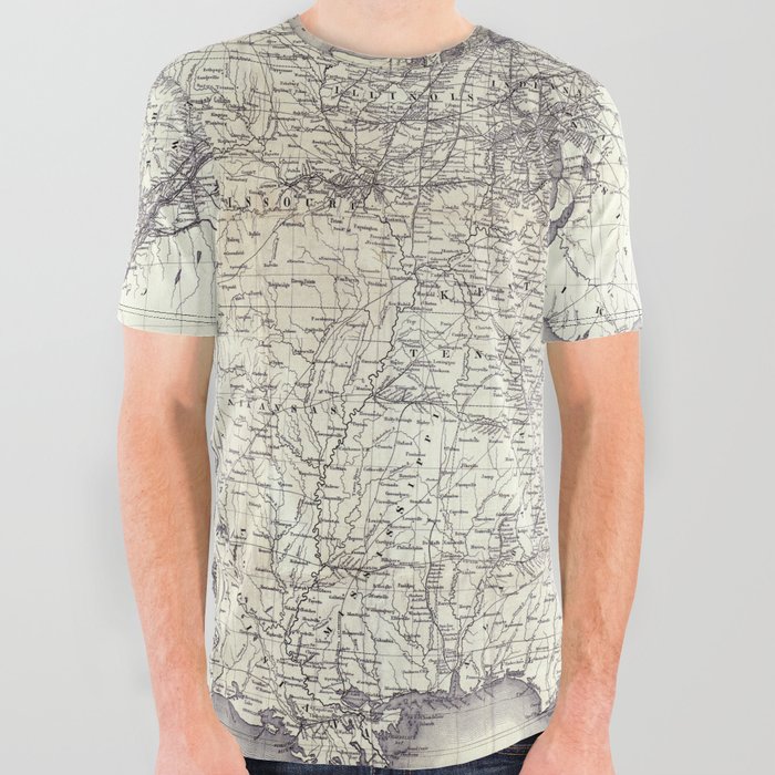 United States-Rail road map-1856 vintage pictorial map  All Over Graphic Tee