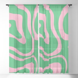 Pink and Spring Green Modern Liquid Swirl Abstract Pattern Sheer Curtain