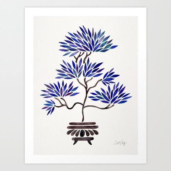 Bonsai Tree – Navy Palette Art Print