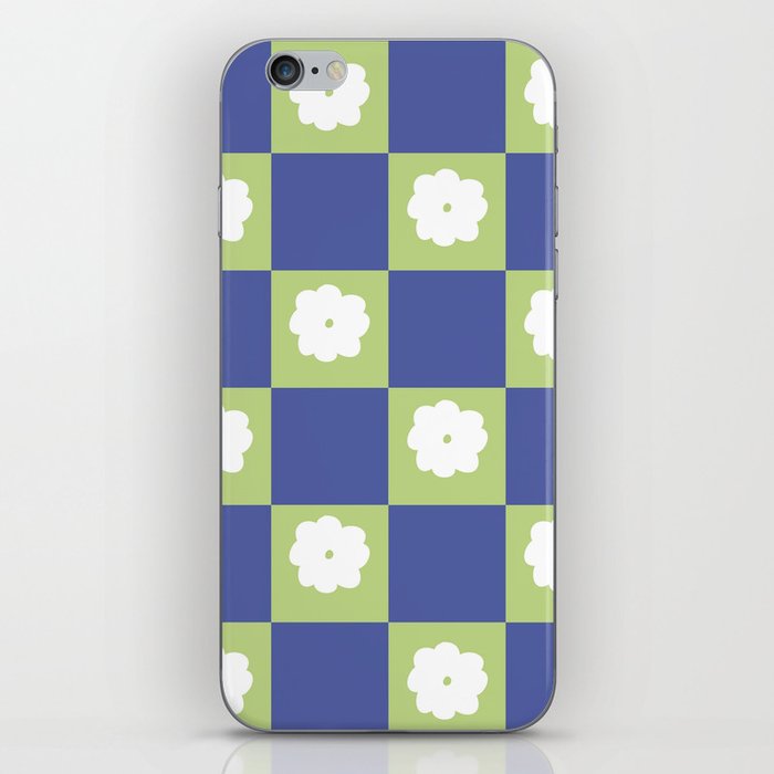 Very Peri Blue + Green Checker and Groovy Flowers iPhone Skin