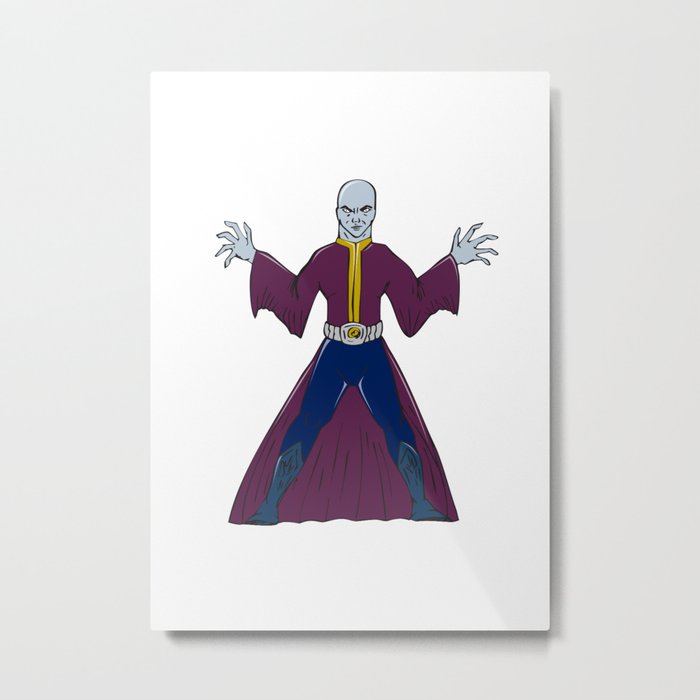 Bald Sorcerer Casting Spell Isolated Cartoon Metal Print
