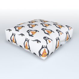 Penguin pizza watercolor painting Outdoor Floor Cushion