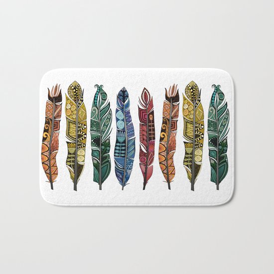 boho rainbow feathers Bath Mat