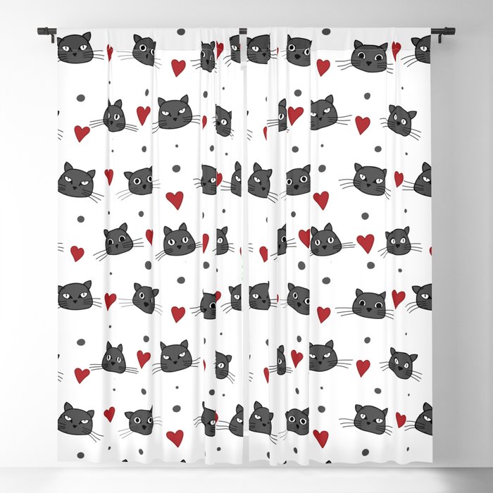 Cute cat faces, hearts and dots pattern Blackout Curtain