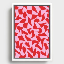 Wavy Warped Red & Pink Checkerboard Framed Canvas
