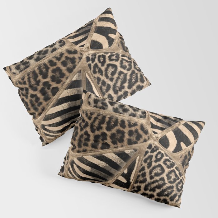 Animal Print - Leopard and Zebra - pastel gold Pillow Sham