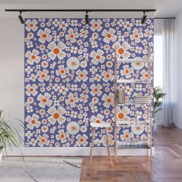 Mini Modern Periwinkle and Orange Daisy Flowers Wall Mural