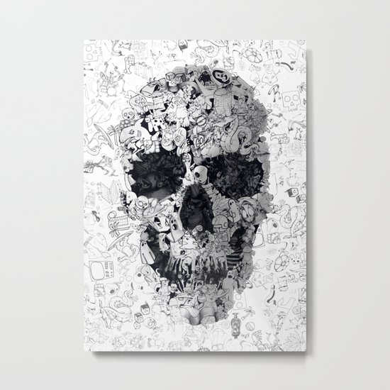 Doodle Skull BW Metal Print