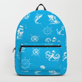  Turquoise And White Silhouettes Of Vintage Nautical Pattern Backpack